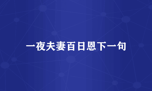 一夜夫妻百日恩下一句