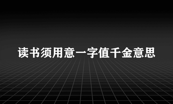 读书须用意一字值千金意思