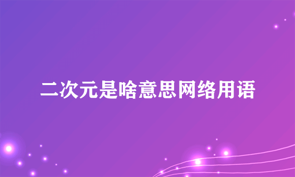 二次元是啥意思网络用语