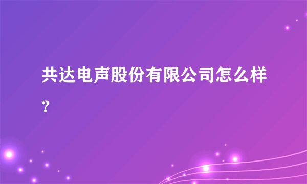 共达电声股份有限公司怎么样？