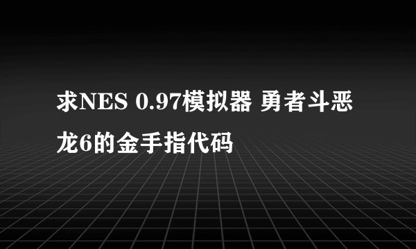 求NES 0.97模拟器 勇者斗恶龙6的金手指代码