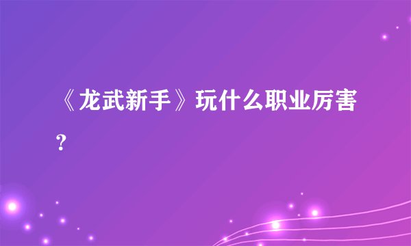 《龙武新手》玩什么职业厉害？
