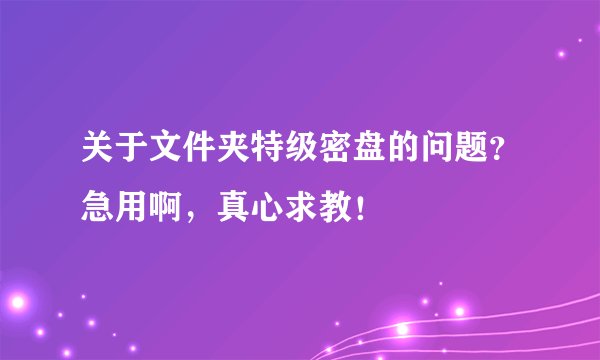 关于文件夹特级密盘的问题？急用啊，真心求教！