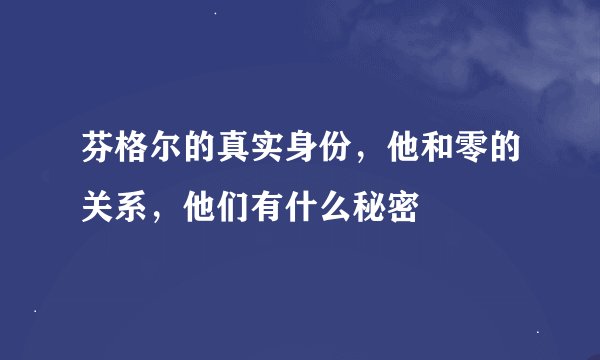 芬格尔的真实身份，他和零的关系，他们有什么秘密