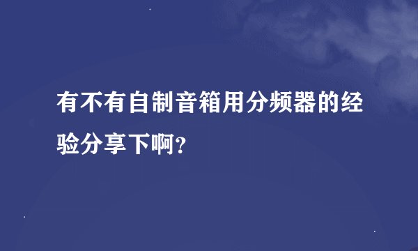 有不有自制音箱用分频器的经验分享下啊？