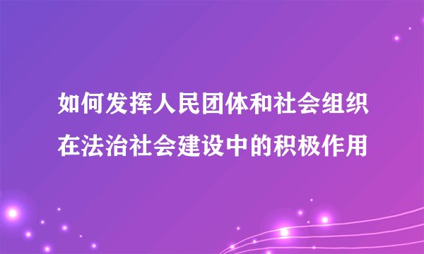 如何发挥人民团体和社会组织在法治社会建设中的积极作用