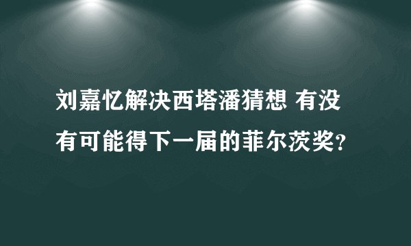 刘嘉忆解决西塔潘猜想 有没有可能得下一届的菲尔茨奖？