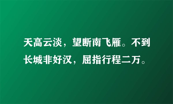天高云淡，望断南飞雁。不到长城非好汉，屈指行程二万。