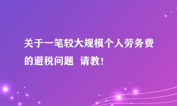 关于一笔较大规模个人劳务费的避税问题  请教！