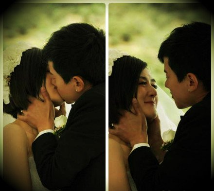 张杰谢娜结婚接吻照片