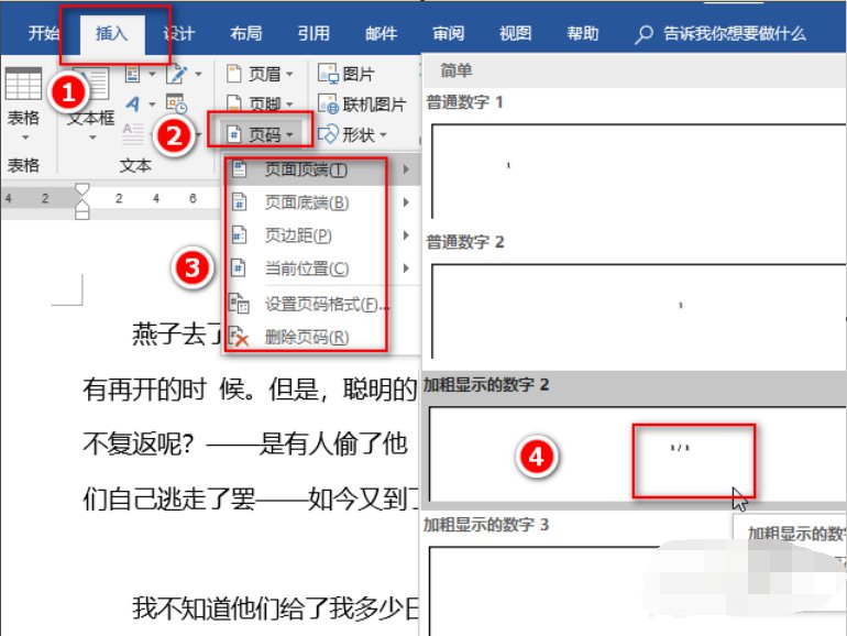 word中怎么设置页码的字体大小怎么设置