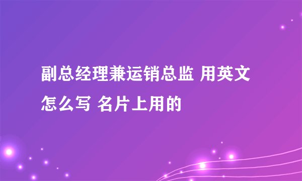 副总经理兼运销总监 用英文怎么写 名片上用的
