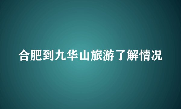 合肥到九华山旅游了解情况