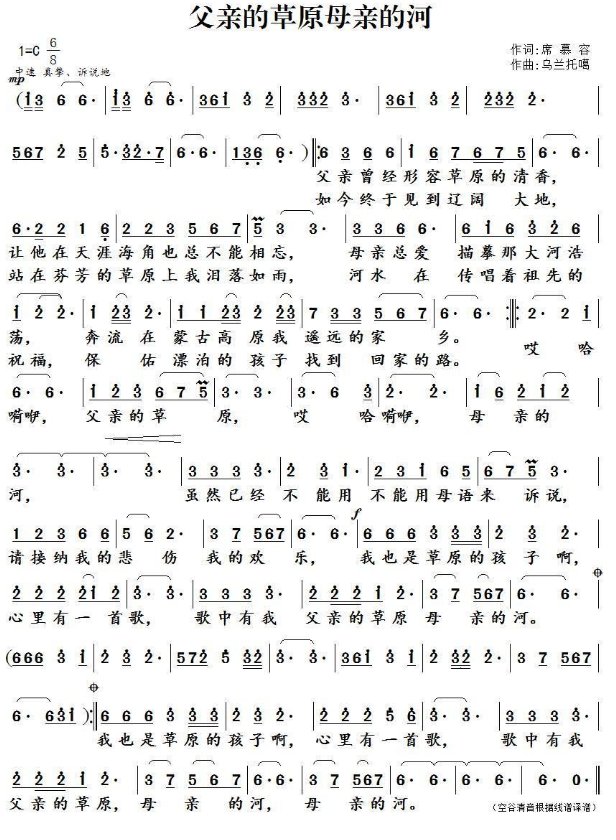 《父亲的草原母亲的河》简谱词曲？