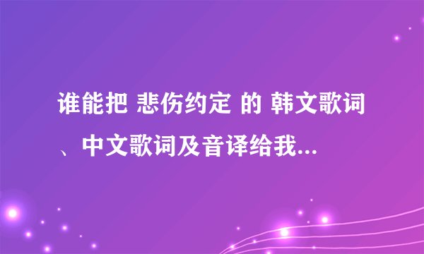 谁能把 悲伤约定 的 韩文歌词、中文歌词及音译给我 谢谢拉