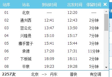 从北京站发车经承德到丹东的是哪趟列车