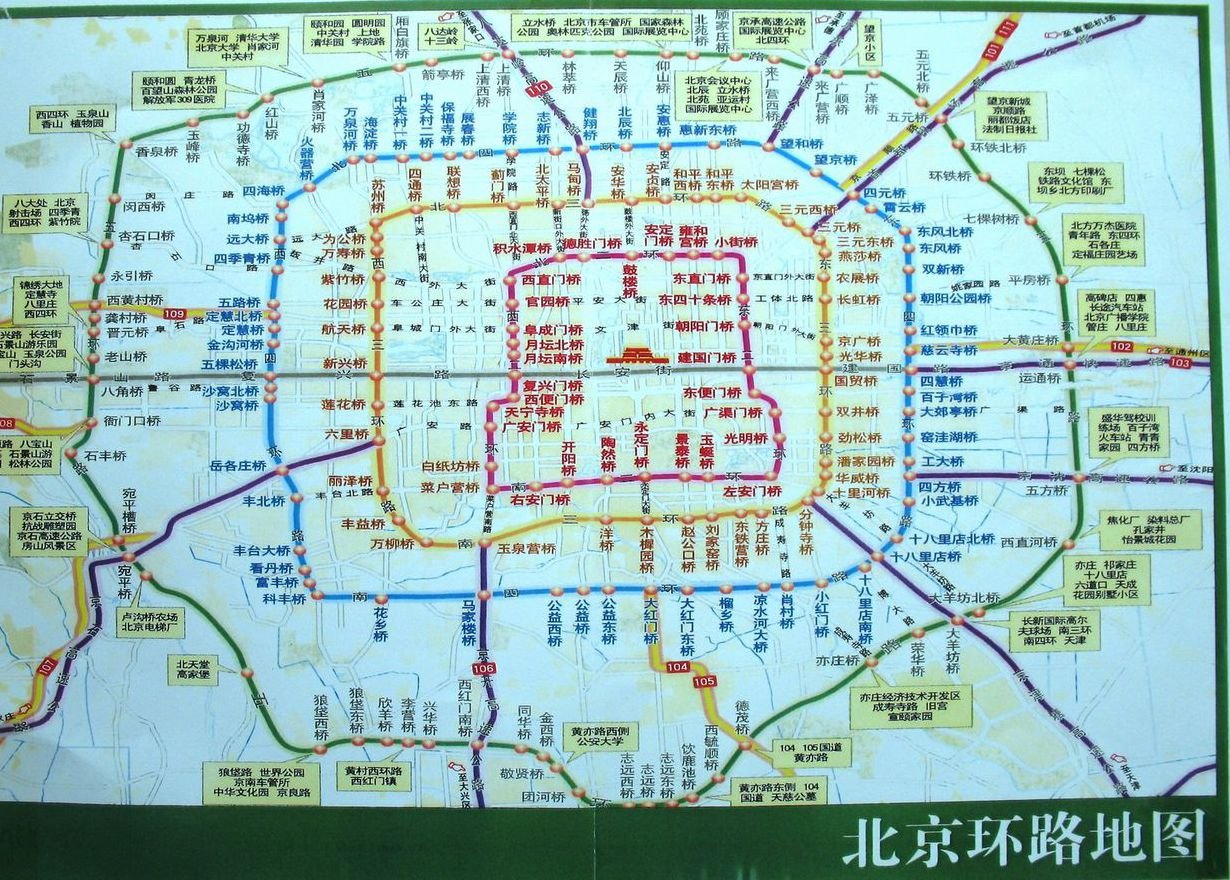 北京二环，三环，四环，五环的长度各是多少公里。