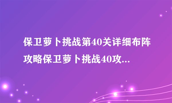 保卫萝卜挑战第40关详细布阵攻略保卫萝卜挑战40攻略金萝卜布阵图
