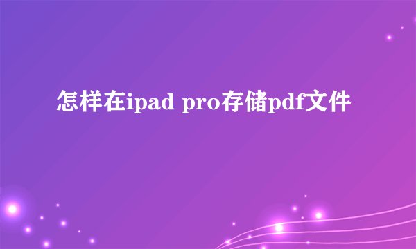 怎样在ipad pro存储pdf文件