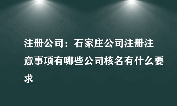 注册公司：石家庄公司注册注意事项有哪些公司核名有什么要求