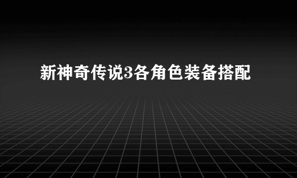新神奇传说3各角色装备搭配