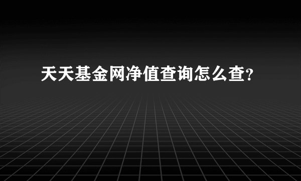 天天基金网净值查询怎么查？