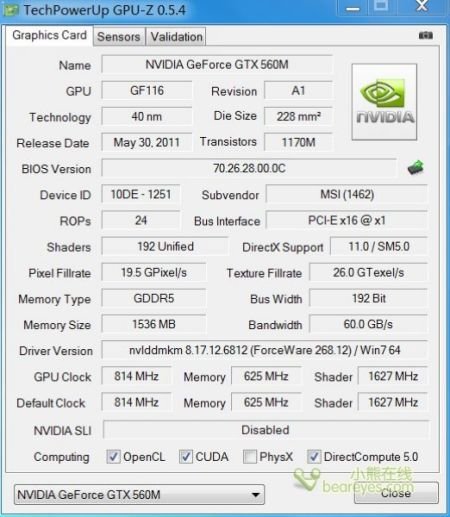 求笔记本显卡GTX560M详细参数