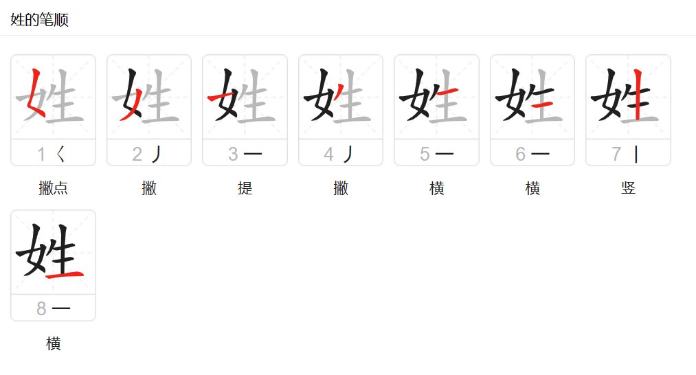 姓的笔画顺序正确写法图