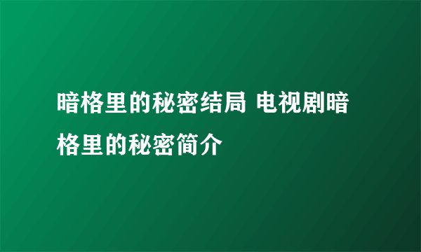 暗格里的秘密结局 电视剧暗格里的秘密简介
