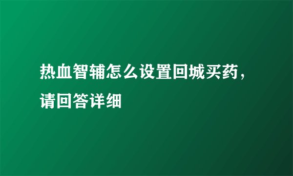 热血智辅怎么设置回城买药，请回答详细
