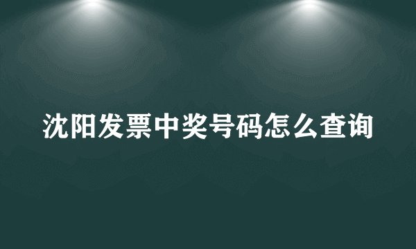 沈阳发票中奖号码怎么查询