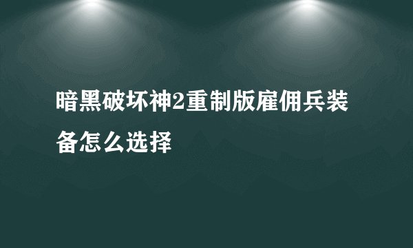 暗黑破坏神2重制版雇佣兵装备怎么选择