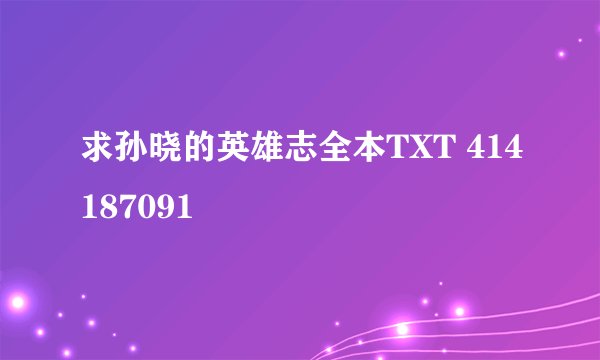 求孙晓的英雄志全本TXT 414187091