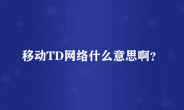 移动TD网络什么意思啊？