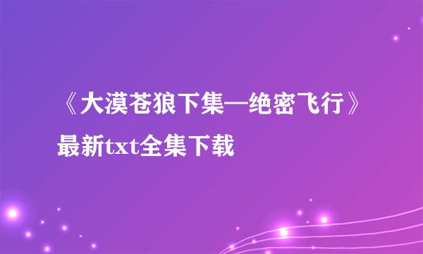 《大漠苍狼下集—绝密飞行》最新txt全集下载