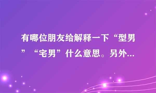 有哪位朋友给解释一下“型男”“宅男”什么意思。另外还有哪些这一类型的词语。
