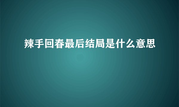 辣手回春最后结局是什么意思