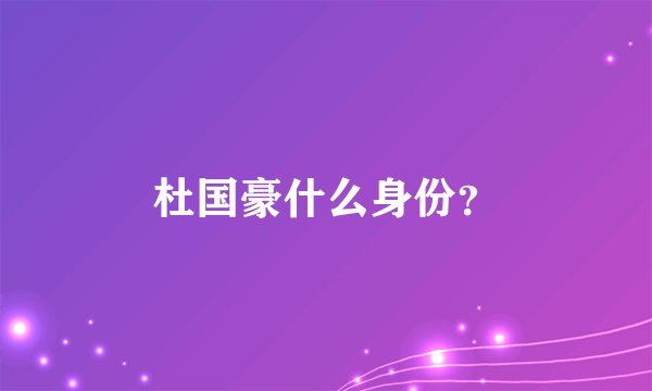 杜国豪什么身份？