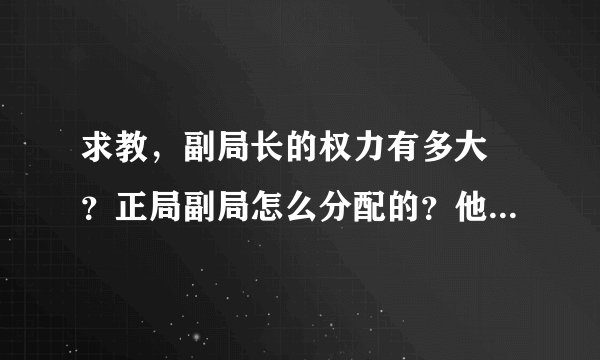 求教，副局长的权力有多大 ？正局副局怎么分配的？他俩啥关系？举个例子 ， 财政局副局长和正局长吧