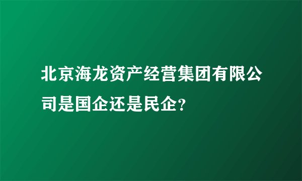 北京海龙资产经营集团有限公司是国企还是民企？