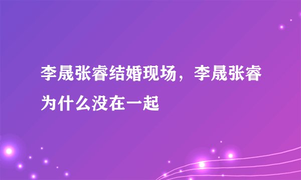 李晟张睿结婚现场，李晟张睿为什么没在一起