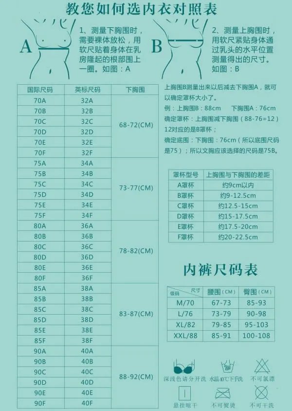 胸罩abcd对照标准尺码表(2023最新版)