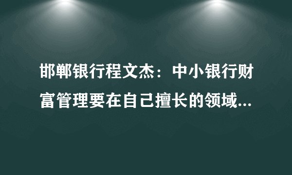 邯郸银行程文杰：中小银行财富管理要在自己擅长的领域做好做精