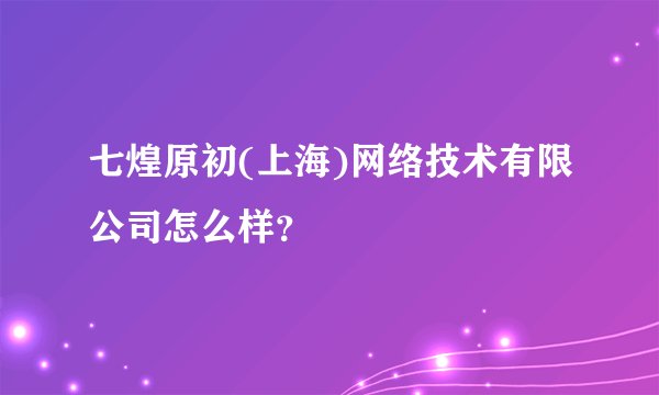 七煌原初(上海)网络技术有限公司怎么样？