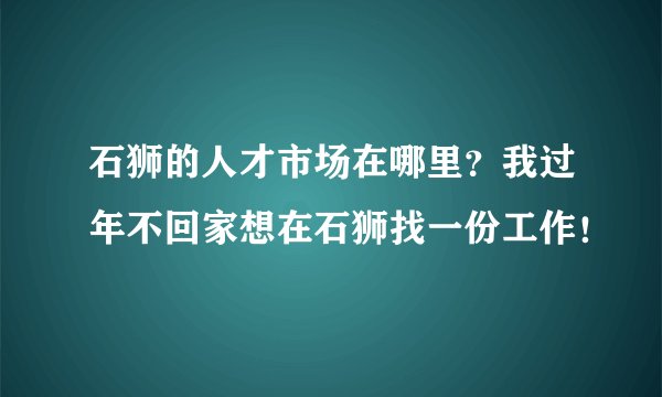 石狮的人才市场在哪里？我过年不回家想在石狮找一份工作！