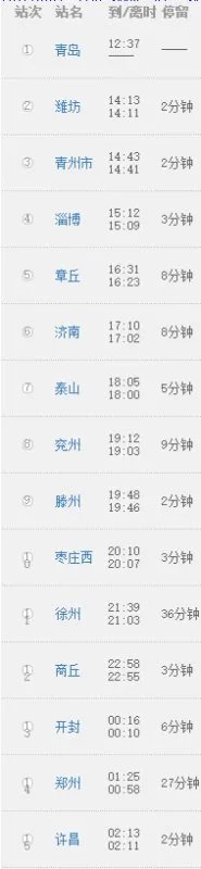 T159次列车时间表