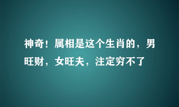神奇！属相是这个生肖的，男旺财，女旺夫，注定穷不了