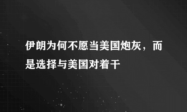 伊朗为何不愿当美国炮灰，而是选择与美国对着干