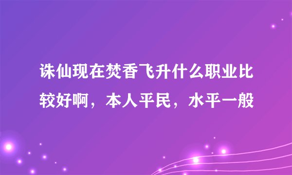 诛仙现在焚香飞升什么职业比较好啊，本人平民，水平一般