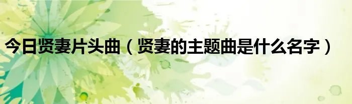 今日贤妻片头曲（贤妻的主题曲是什么名字）